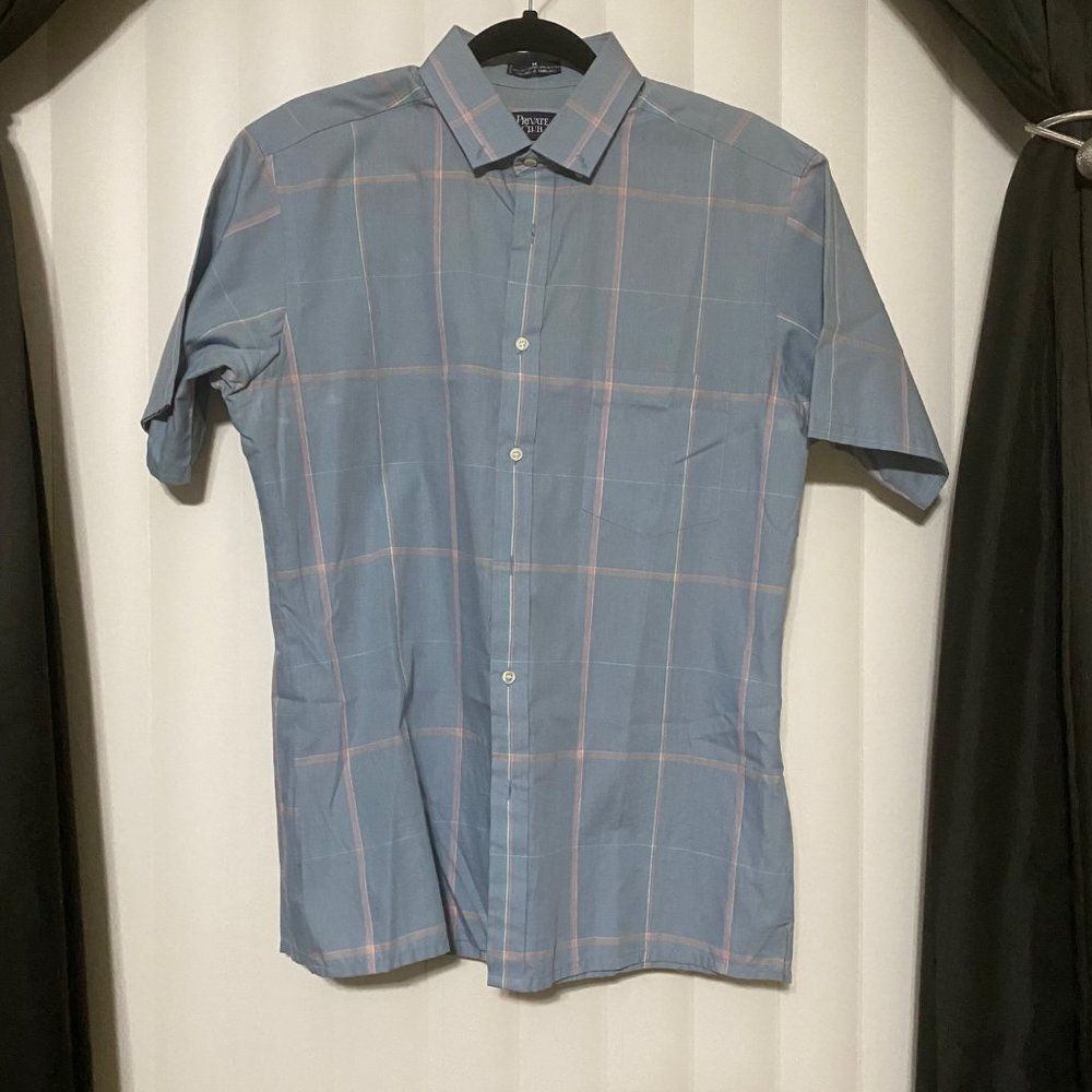 Private Club blue with pink stripes shirt sleeve dress shirt